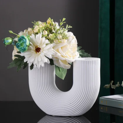 Resin U Shape Vase Nordic Style Modern Art Flower, White